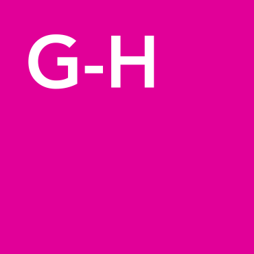 A pink square with G-H in white font in the upper left-hand corner.